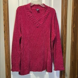 Laura Scott Pink V-Neck Sweater Classic Knit EUC